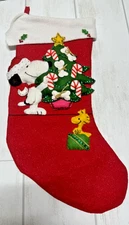 Malina "Sweet Tree" Handmade Finished Felt Xmas Stocking Snoopy & Pal  VTG