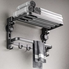 Towel Rack with Towel Bar Holder Suction Cup Foldable Towel Shelf No Drill wi...