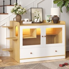 Hidden Cat Litter Box Furniture Cat Enclosure with Stairs Drawer Storage Cabinet