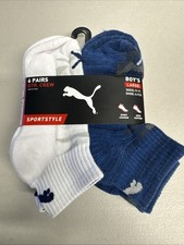 PUMA SOCKS BOYS X6 - LOW - Blue And White- LARGE SZ SHOE 4-9.5 -6 PACK