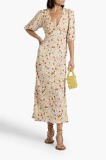 Rixo Steph Midi Dress 8-10 Small Tie Back Multi Cream Blue Yellow Pink Brown