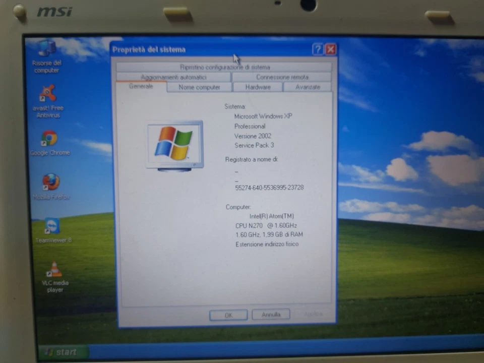 Pc Notebook MSI U100 MS-N011 Con Windows XP Pro Senza Carica Batterie Rif.S1 - Imagen 3 de 4