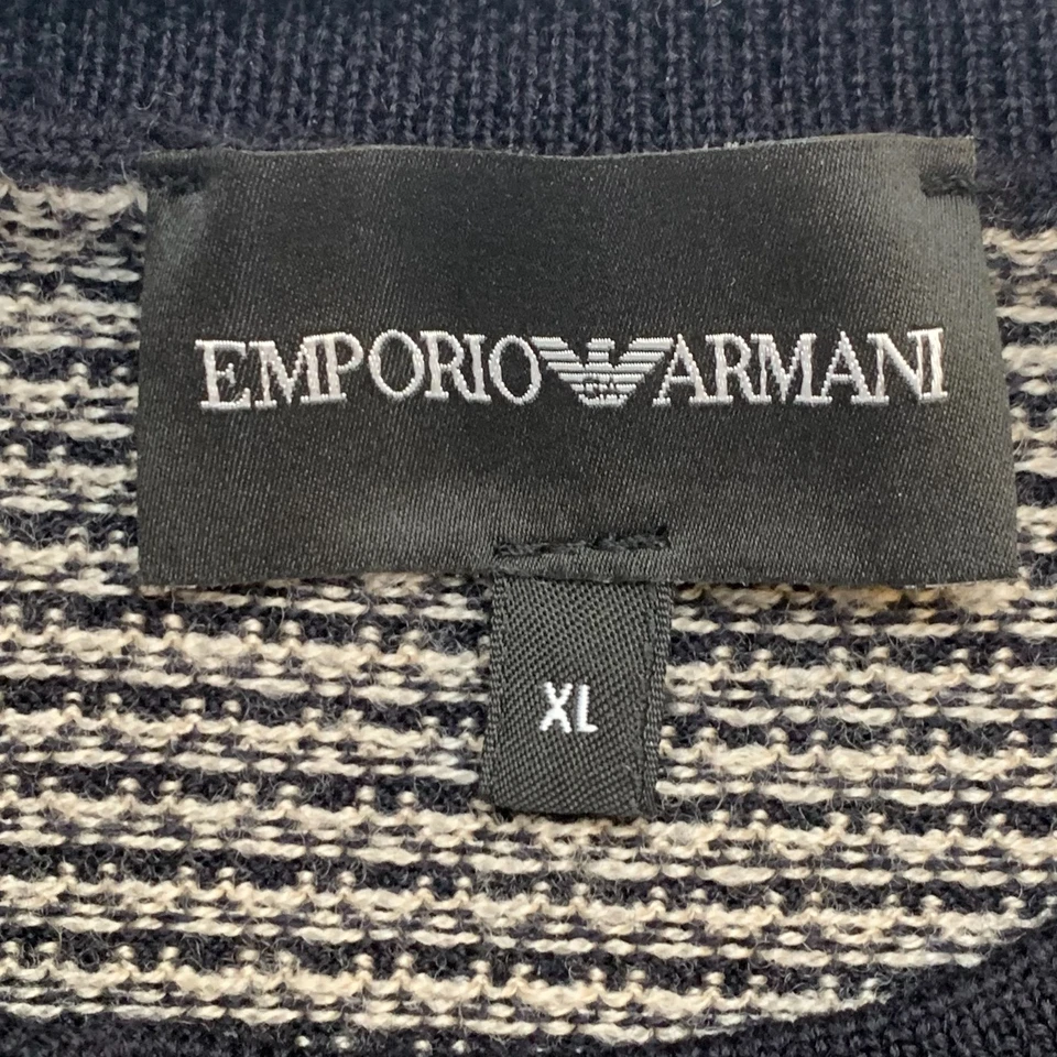 EMPORIO ARMANI Crew Neck Pullover Sweater Men 100% Wool Slim XLarge Gray Blue - Image 4 of 4