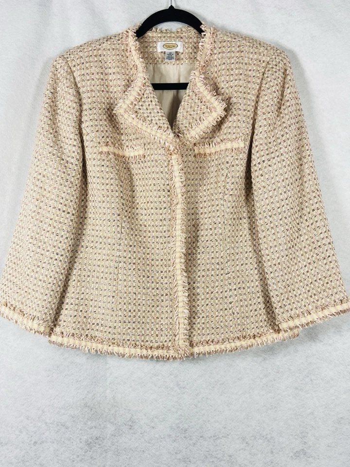 Traje Falda Vintage Talbots 2PC Mujer’s 12 Rosa Beige Blazer Botones Tweed Foto 3 de 4
