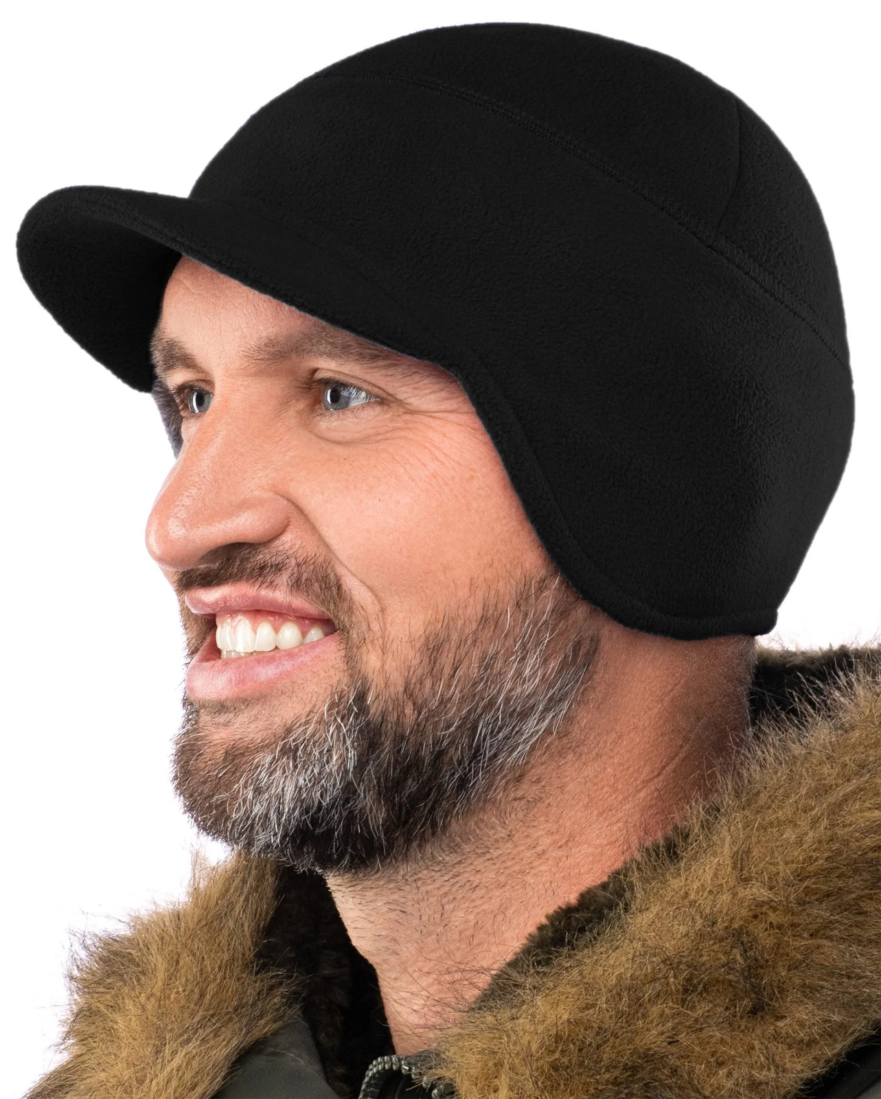 Fleece Winter Beanie with Visor - Men Women - Earflap Brim Skull Watch Cap Ha...