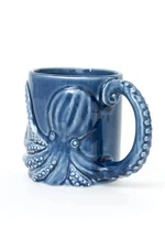Blue Octopus D7287 Tentacle Handle Sculpted Coffee Mug Tea Cup Ceramic