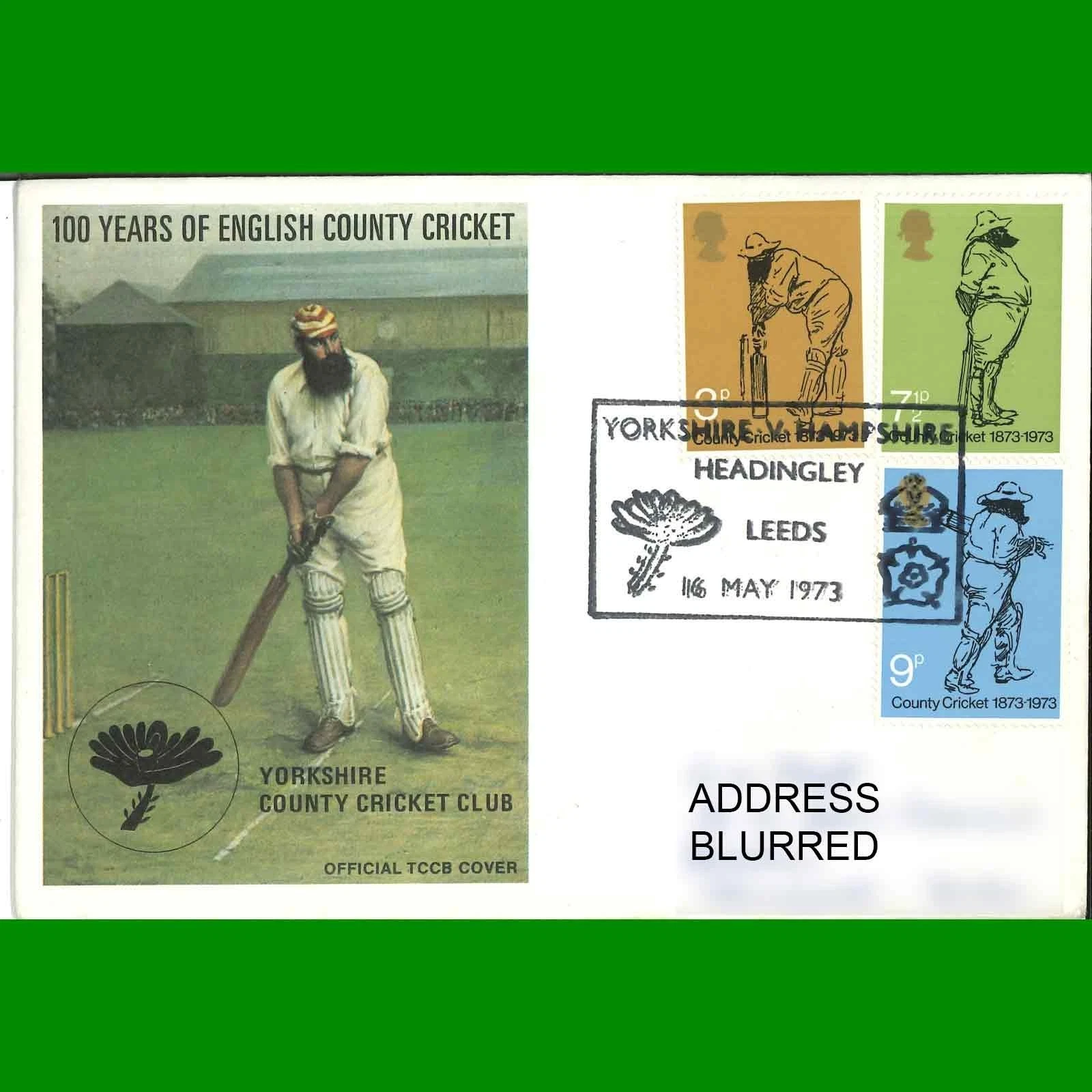FDC County Cricket 1873-1973, Post Office First Day Cover Stamps, 16.5.1973 - Picture 1 of 3