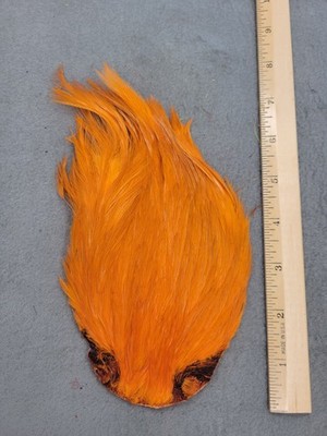Lot 242,  Grade B,  DYED ORANGE India Rooster Streamer Neck Cape Feathers