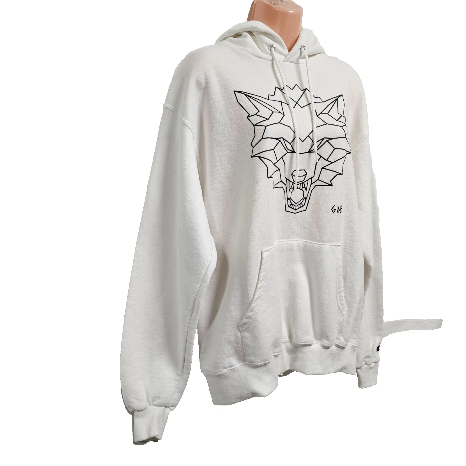 Champion Eco Women Size L Hoodie Pullover Sweatshirt White Cotton Long Sleeve