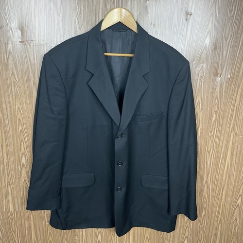 Black solid three-button blazer jacket with notch lapels, front flap pockets, and "Fiorvanti Made in U.S.A." label.