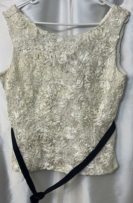 Ivory satin floral sequins Womens Evening Party Cocktail Formal 