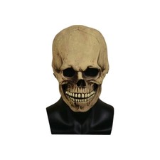 Adult Full Head Skull Halloween Creepy Mask with Moving Jaw. Cosplay Latex Beig