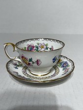 CROWN STAFFORDSHIRE Fine Bone China England Tea Cup  Saucer Gold  Floral