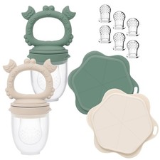 Ginbear Baby Fruit Food Feeder Popsicle Molds Set of 2, Dark Sage Ivory