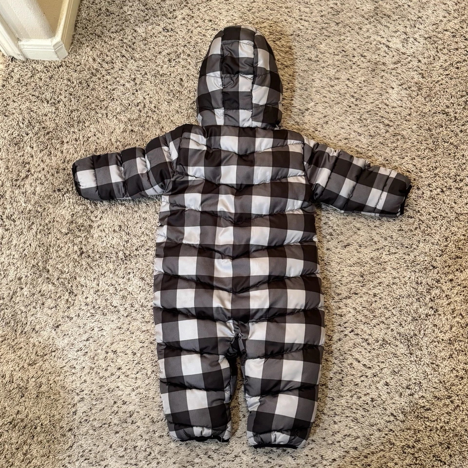 Macacão de neve Volcom cinza xadrez pele com capuz zíper isolado inverno inchado bebê tamanho 24M - Imagem 3 de 4