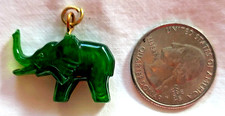 VTG Faux Jade Elephant Pendant Charm, Mini, Small, 1970s, Green, Super Cute!