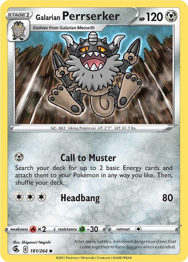 Galarian Perrserker #181/264 Swsh08 Fusion Strike Uncommon Pokemon TCG NM
