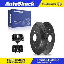 Rear Drilled Slotted Brake Rotors Calipers Black for Honda CR-V Acura RDX