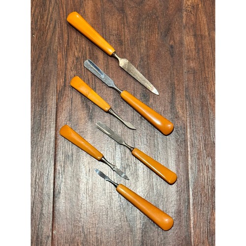 VTG German Mustard Bakelite Manicure Nail Care Set Shoe Case - Classic Beauty