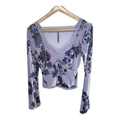 Anthropologie Floral Velvet Cropped Top Lace Trim Size Medium Fairy Romantic 