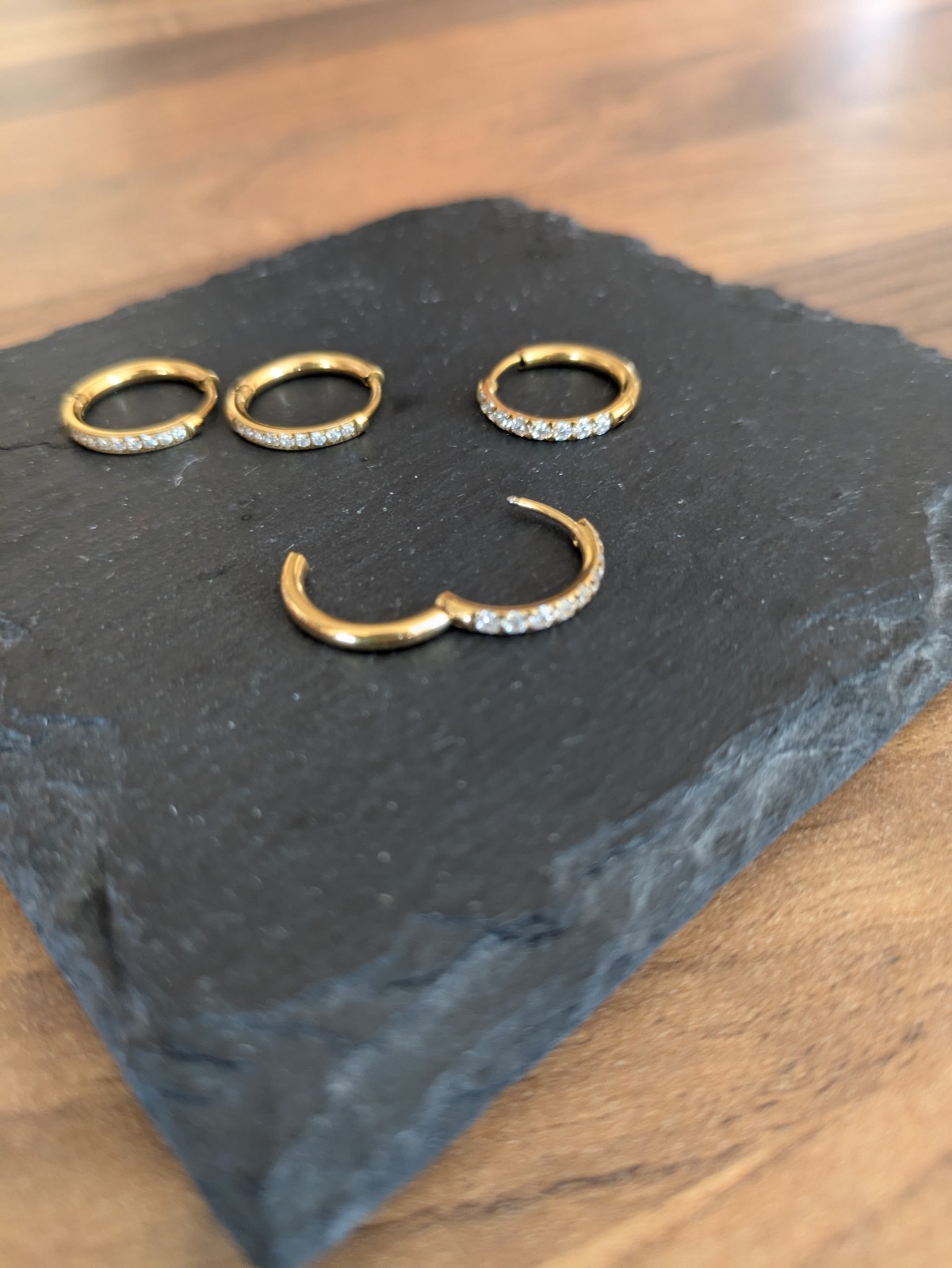 9ct Gold Plated CZ Hoop Sleeper Earrings 15mm Hinged 2 Pairs