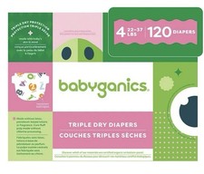 Babyganics Size 4 Diapers 120 Count Triple Dry Protection New Sealed Pack