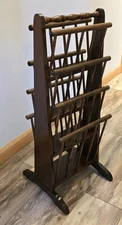 1960s Mid-Centry Dual Sided Wood Book/Magazine Rack • 4 Tiered • Spindles 30"H