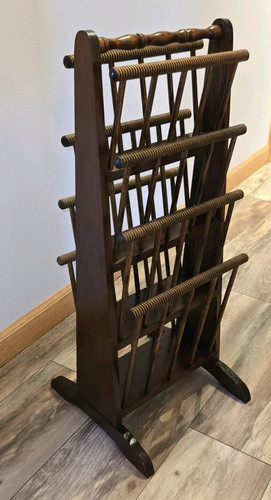 1960s Mid-Centry Dual Sided Wood Book/Magazine Rack • 4 Tiered • Spindles 30"H - Picture 1 of 19