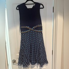 Diane Von Furstenberg Rosalie Navy and Black Geometric Midi Dress