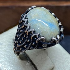 Bold Mens Ring STERLING SILVER 925K Natural yemeni sultani AGATE AQEEQ all sizes
