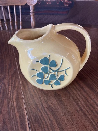 Vtg 40s-50s McCoy Shamrock Clover Pitcher Ice Lip Yellow Green CloverMCM 7" Read