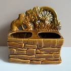 McCoy USA Brown Glazed Ceramic Double Planter Wheel & Flowers Rectangle 8in