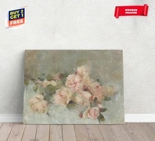 Vintage Still Life with Pink Roses Painting Canvas Print Poster Home Decor