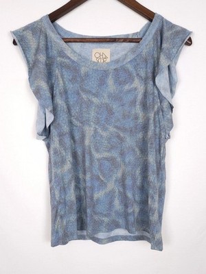 Cha Sor Size Small Blue Tan Snake Print Short Flutter Sleeve Knit Top NWT
