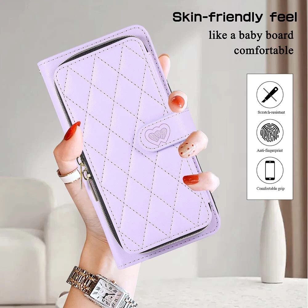 Durable Leather Zipper Flip Wallet Case for iPhone 15 Pro Max 14 13 12 11 XR
