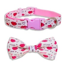 Valentine Dog Bow Tie Collar, Holiday Large- 16-27" Neck 1" Wide Let 's Kiss
