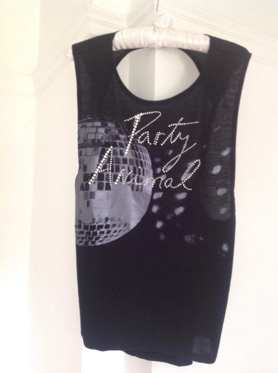 Ladies LA SENZA Loungewear Open Twisted Back Top Black Silver size