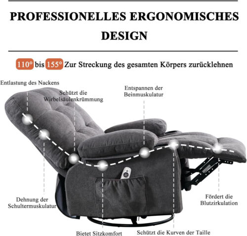 Recliner Chair with Reclining Function Massage Chair Oversize TV Chair Heating Grey - Picture 7 of 9