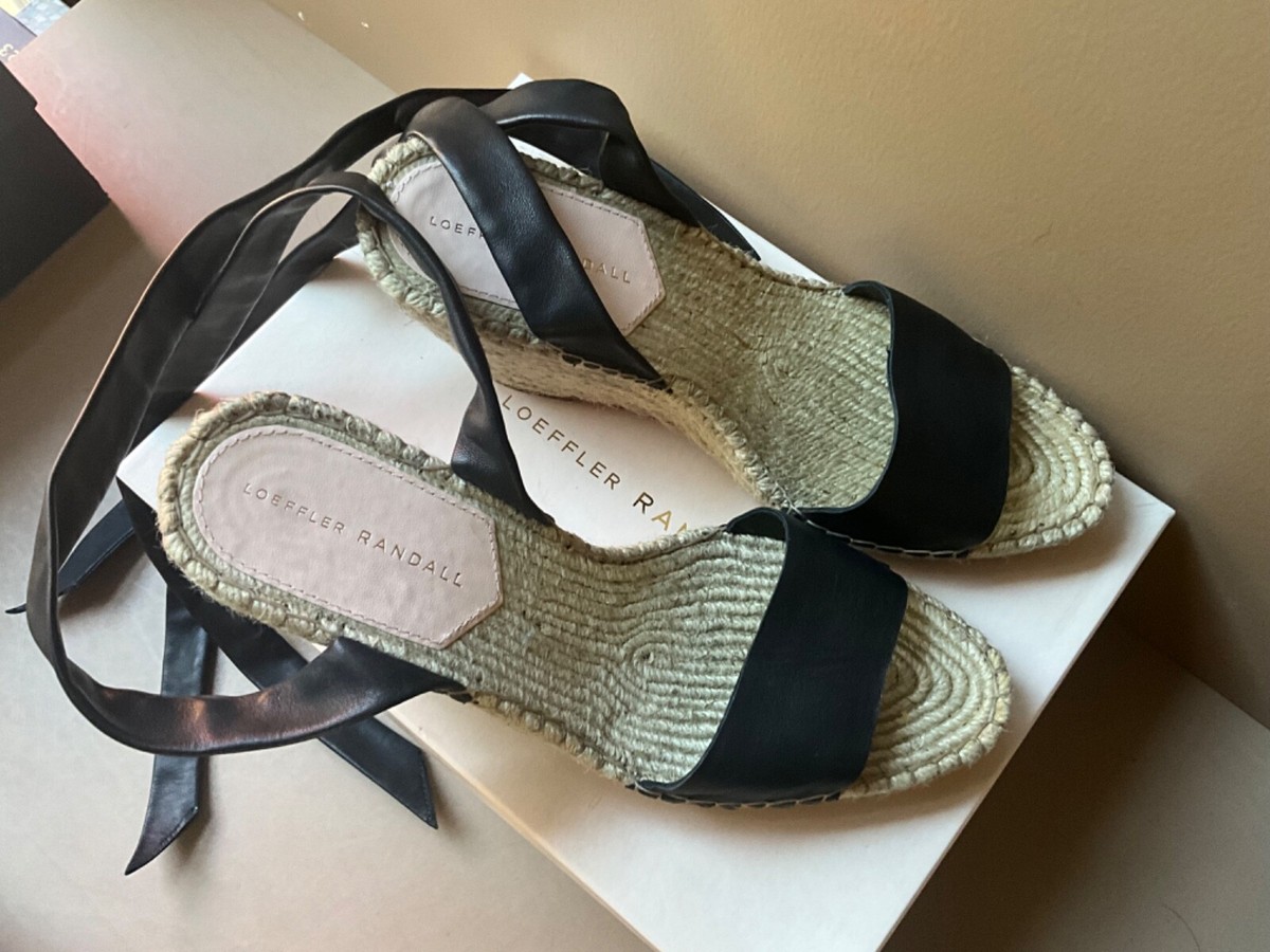 Loeffler Randall HARPER ANKLE WRAP WEDGE ESPADRILLE SANDAL BLACK