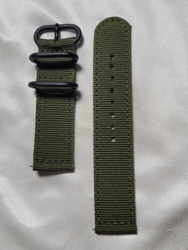 Easy Quick Release High Quality Heavy Duty Canvas Watch Strap 22 mm Green Khaki - Picture 1 of 4