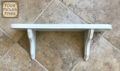 18" x 5.5" x 7" Vintage Solid Wood Painted White Farmhouse Cottage Wall Shelf