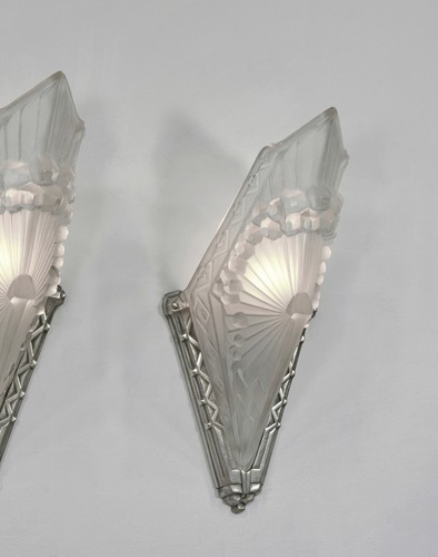 FRENCH 1930 ART DECO WALL SCONCES BY SCHNEIDER a pair . muller era france - Picture 8 of 9