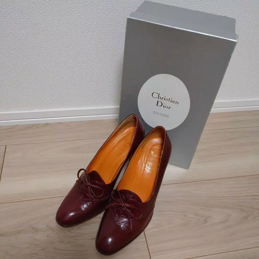 Escarpins Christian Dior talon ruban cuir vin rouge EU35 US5 Japon F/S OCCASION