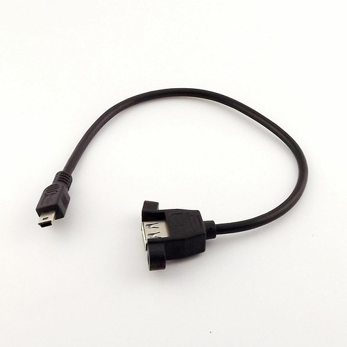 USB 2.0 A Female Socket Panel Mount To Mini 5 Pin B Male Data Adapter Cable 1ft - Picture 1 of 1