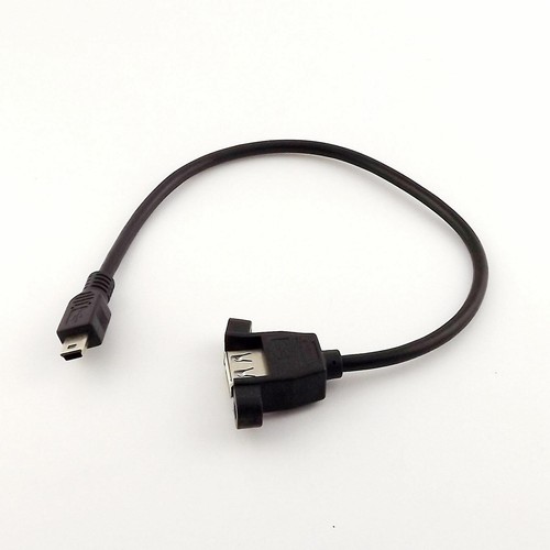 USB 2.0 A Female Socket Panel Mount To Mini 5 Pin B Male Data Adapter Cable 1ft - Afbeelding 1 van 5