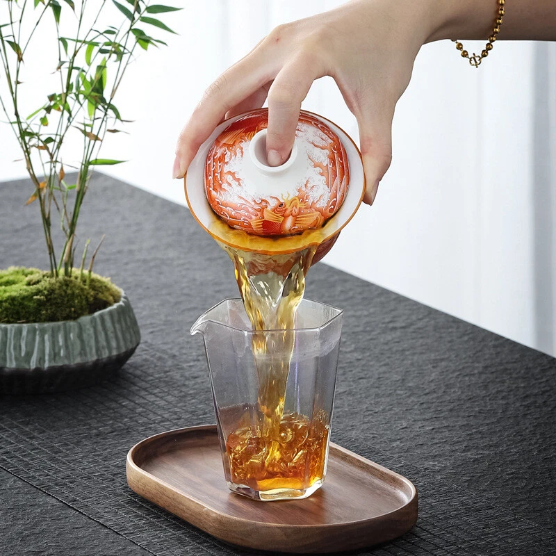 Plato de porcelana 180 ml con tapa taza platillo Sancai cuenco pescado estampado cerámica Gaiwan Foto 3 de 4