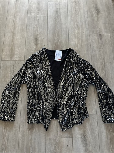 INC International Concepts Women’s Jacket Gold Sequins Open Front Size 1X NWT