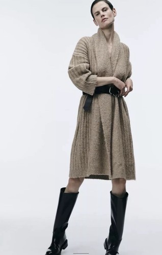 ZARA BEIGE OVERSIZED RIBBED KNIT COAT LONG CARDIGAN SIZE S RRP £70 - Picture 7 of 8