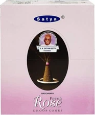 Fresh Rose Cones - Box of 12 Packages (144 Cones Total) - Satya Sai Baba Incense