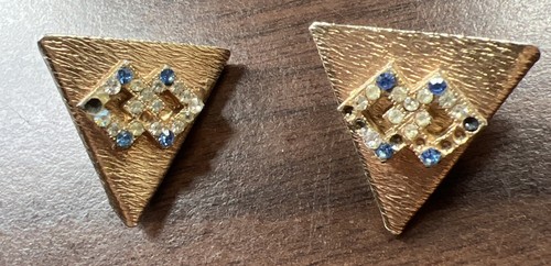 Pair Gold Tone Shirt Collar Screw Tip Points vintage  Preowned Rhinestone